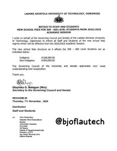 LAUTECH School Fees Structure 2025/2026 (Fresh Students)