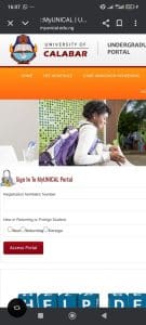 University of Calabar (UNICAL) dashboard for school fees payment 