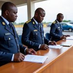 Nigeria Customs Service Officers in uniform at a border checkpoint